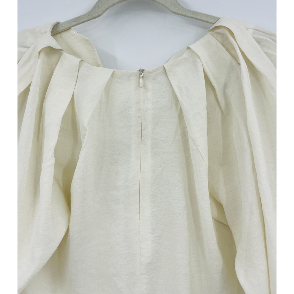 Kindersalmon Korea Ivory Pleated Blouse Size Medium Large Balloon Sleeves - Picture 12 of 14